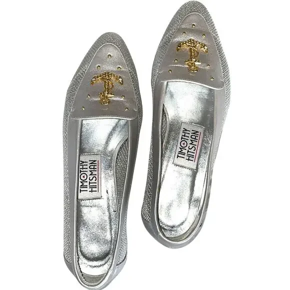 Timothy Hitsman Anchor Accented Silver Mesh Flats size 7 - Picture 11 of 15